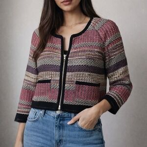 Yoana Baraschi Multicolor Zip Front Jacket Size 2 Cropped Striped‎ Blazer